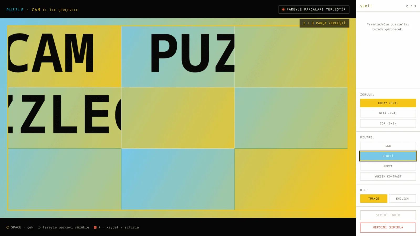 PuzzleCam — el hareketiyle oynanan puzzle oyunu
